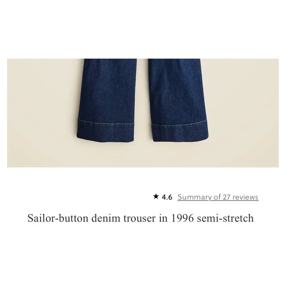 J.Crew Womens Sailor Button Denim Trouser 6 TALL Nautical Wide Leg Indigo Jeans - Picture 7 of 11